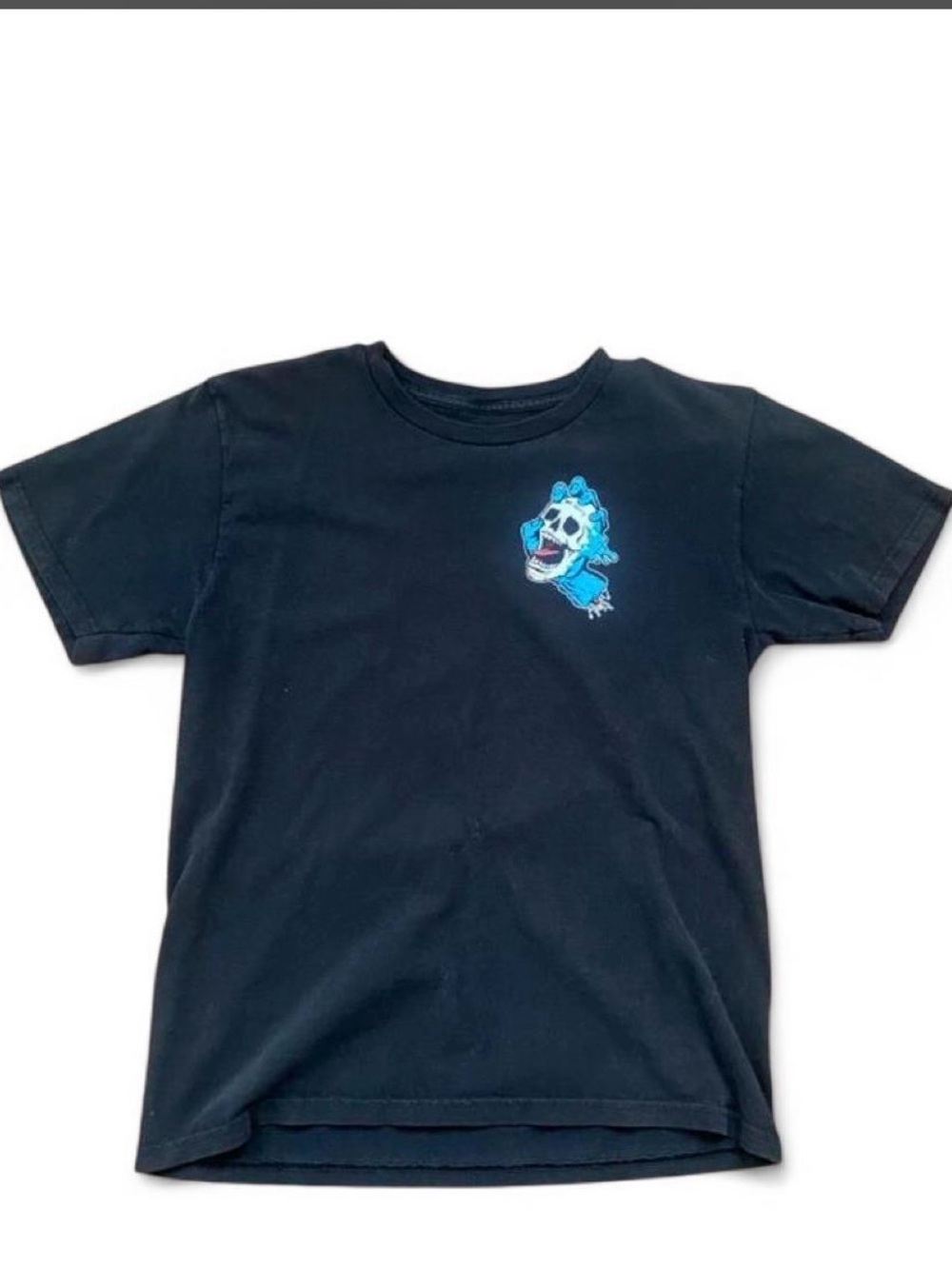 Santa Cruz Skateboards Black Tee with Blue Screaming Hand Chest Graphic